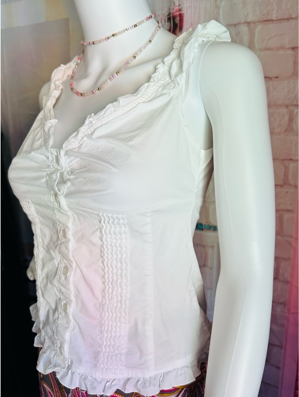 White Ruffle Button-Front Tank Top - Picture 6 of 7